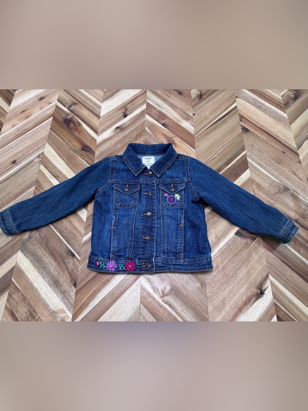 Old Navy Toddler Floral Embroidered Denim Jacket - Size 3T